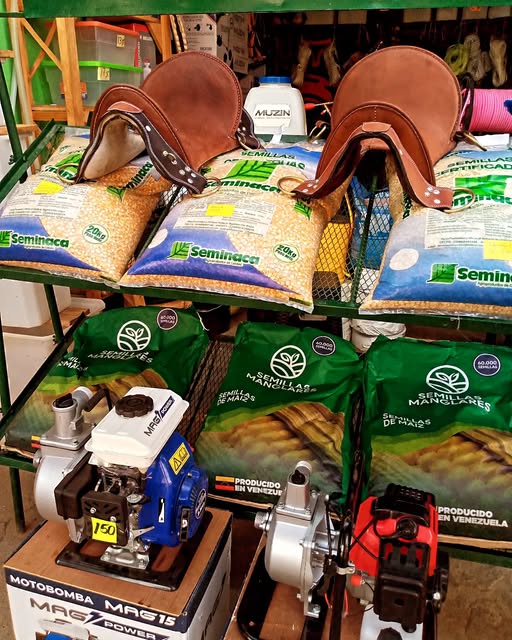 Monturas de cuero sobre sacos de semilla